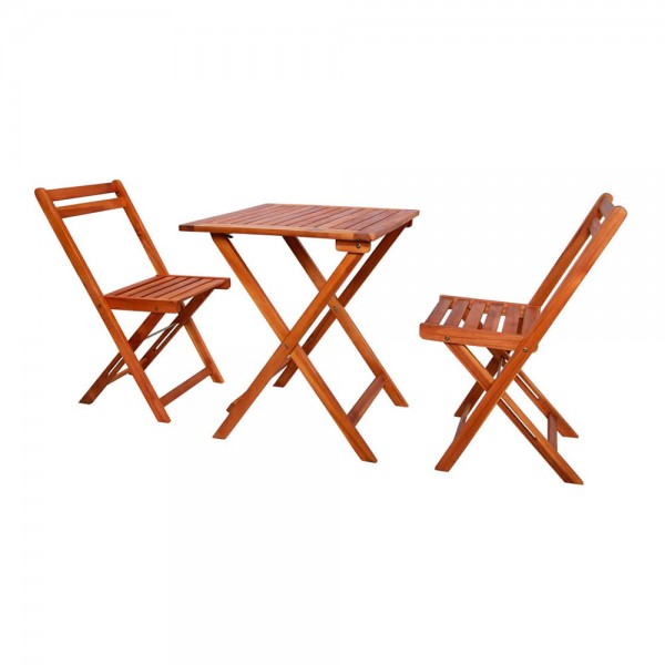Conjunto de mesa y sillas de acacia. plegables. color: natural sillas: 40x40x80cm mesa: 60x60x72cm