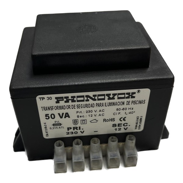 Transformador pool 50va 230/12v 50-60hz. ip-00 regleta tp31050