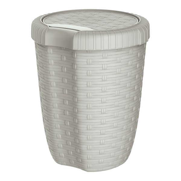 Cesto con tapa color crema imitación mimbre / rattan 8 l, ø23 x 29 cm